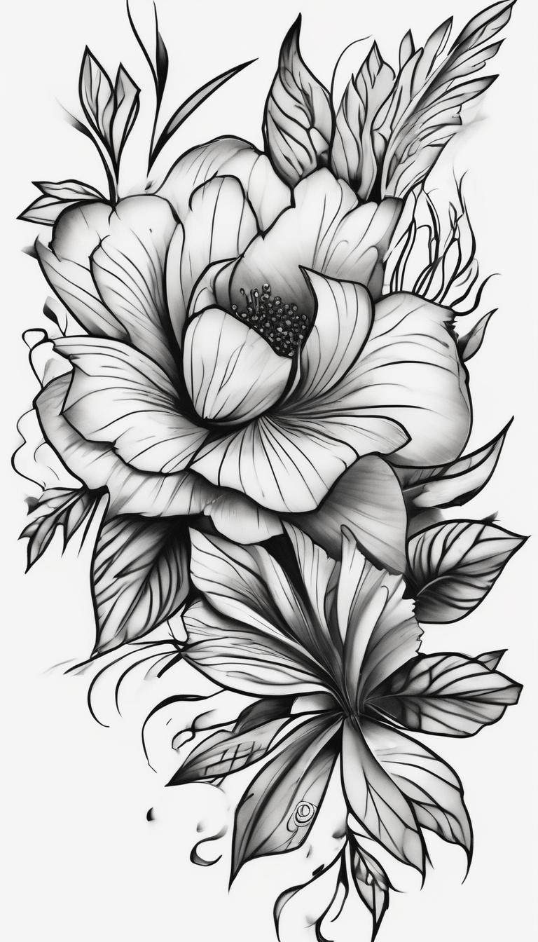 floral sleeve tattoo half sleeve tattoos for men, design de tatouage Noir et blanc généré par IA